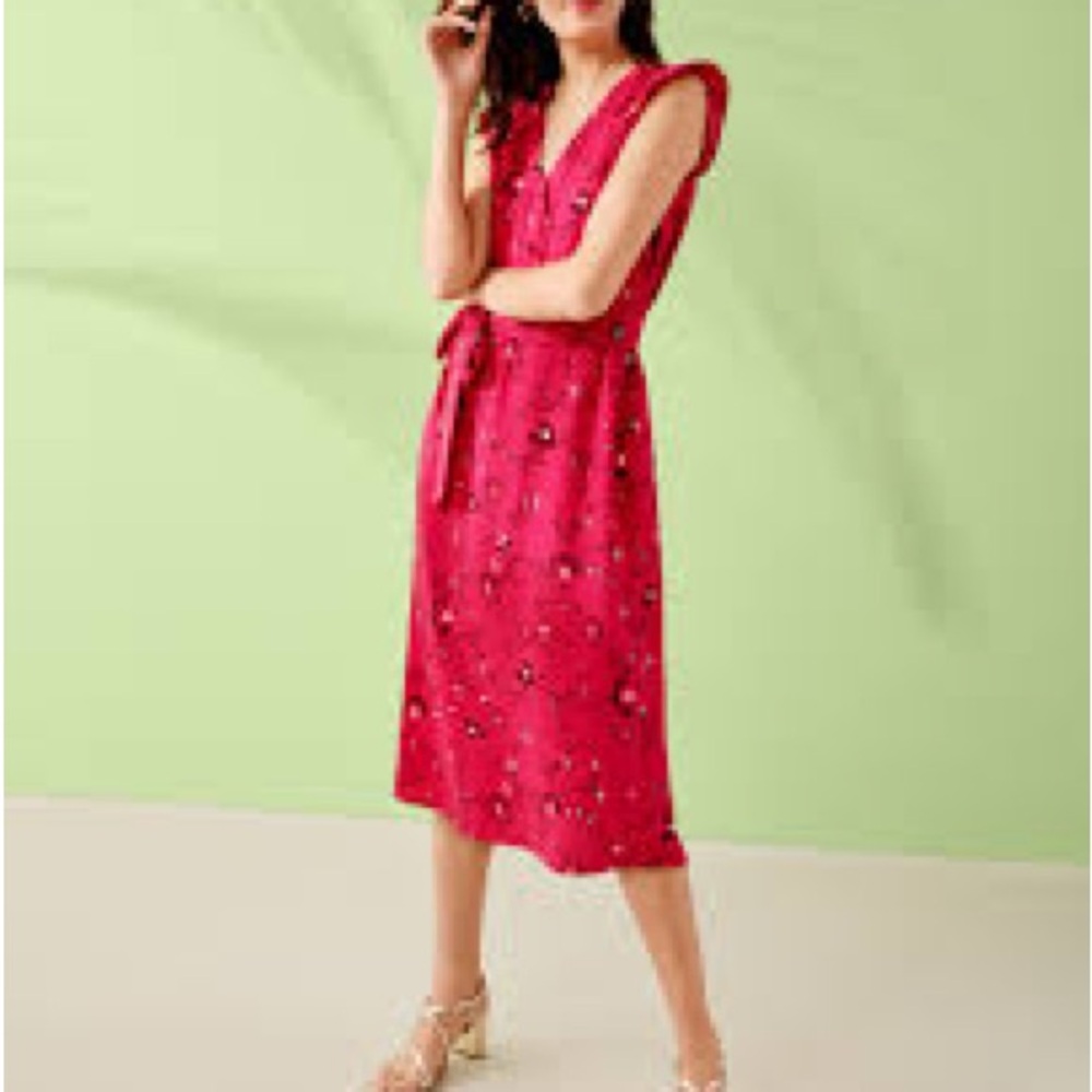 LOFT Pink Floral Midi Dress
